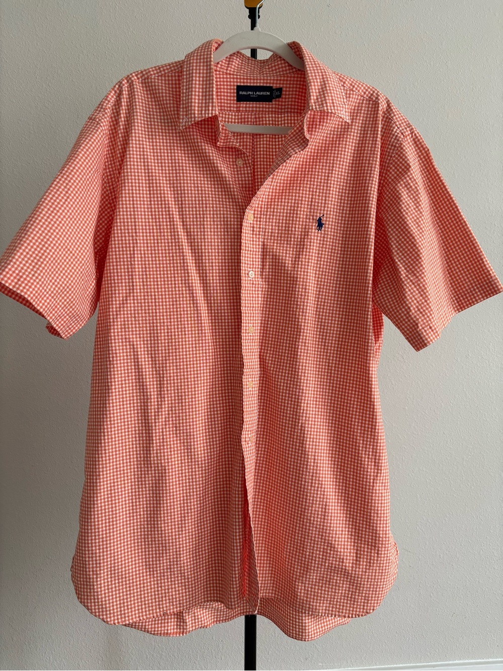 Ralph Lauren Golf Men’s XL Orange Gingham Check Short Sleeve Button-Up Shirt